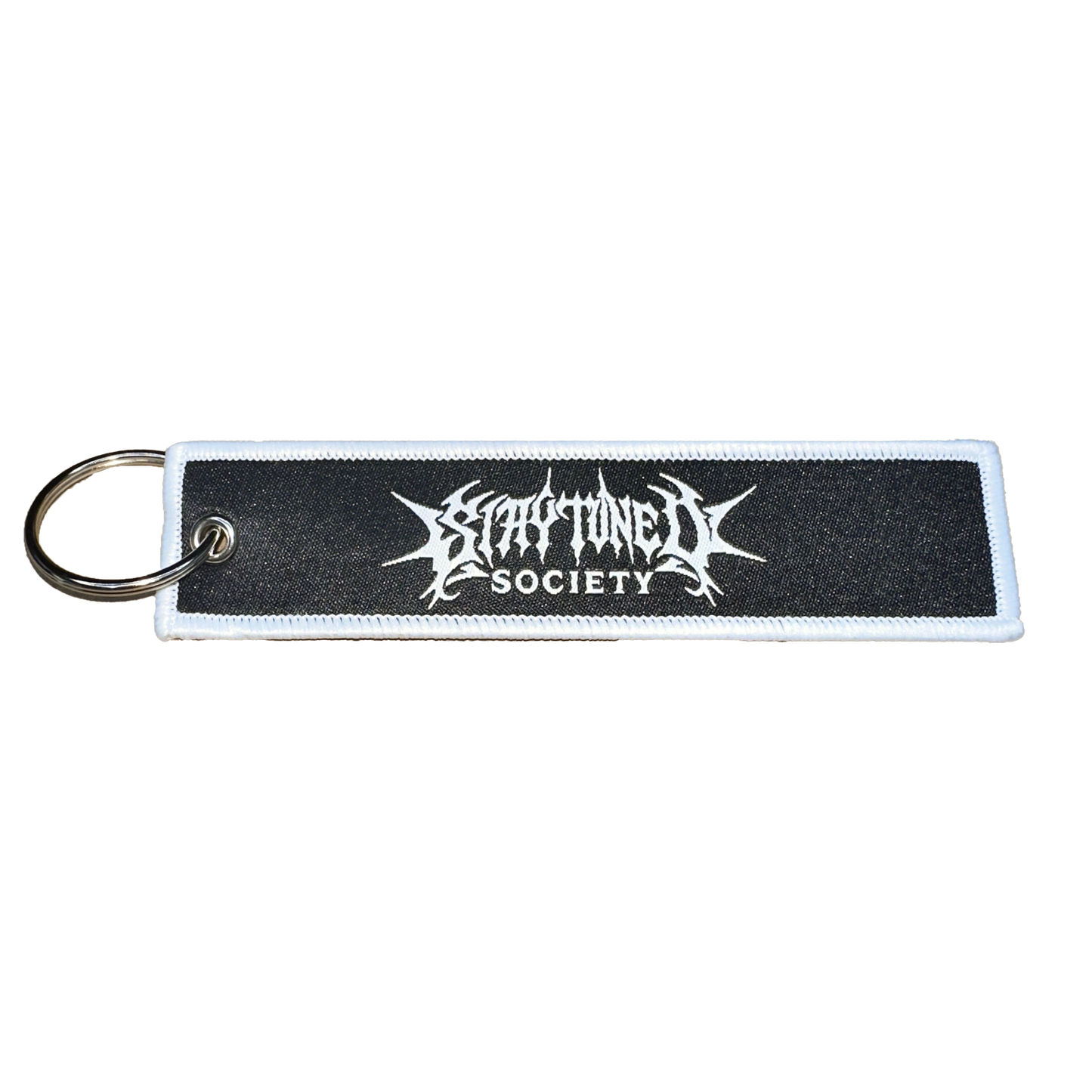 StayTuned Woven Jet Tag Keychain – Premium Woven Logo + Embroidered Edge