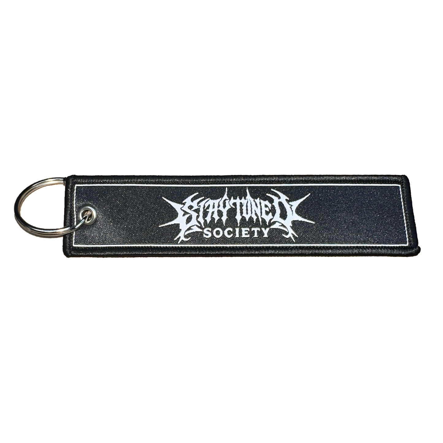 StayTuned Woven Jet Tag Keychain – Premium Woven Logo + Embroidered Edge