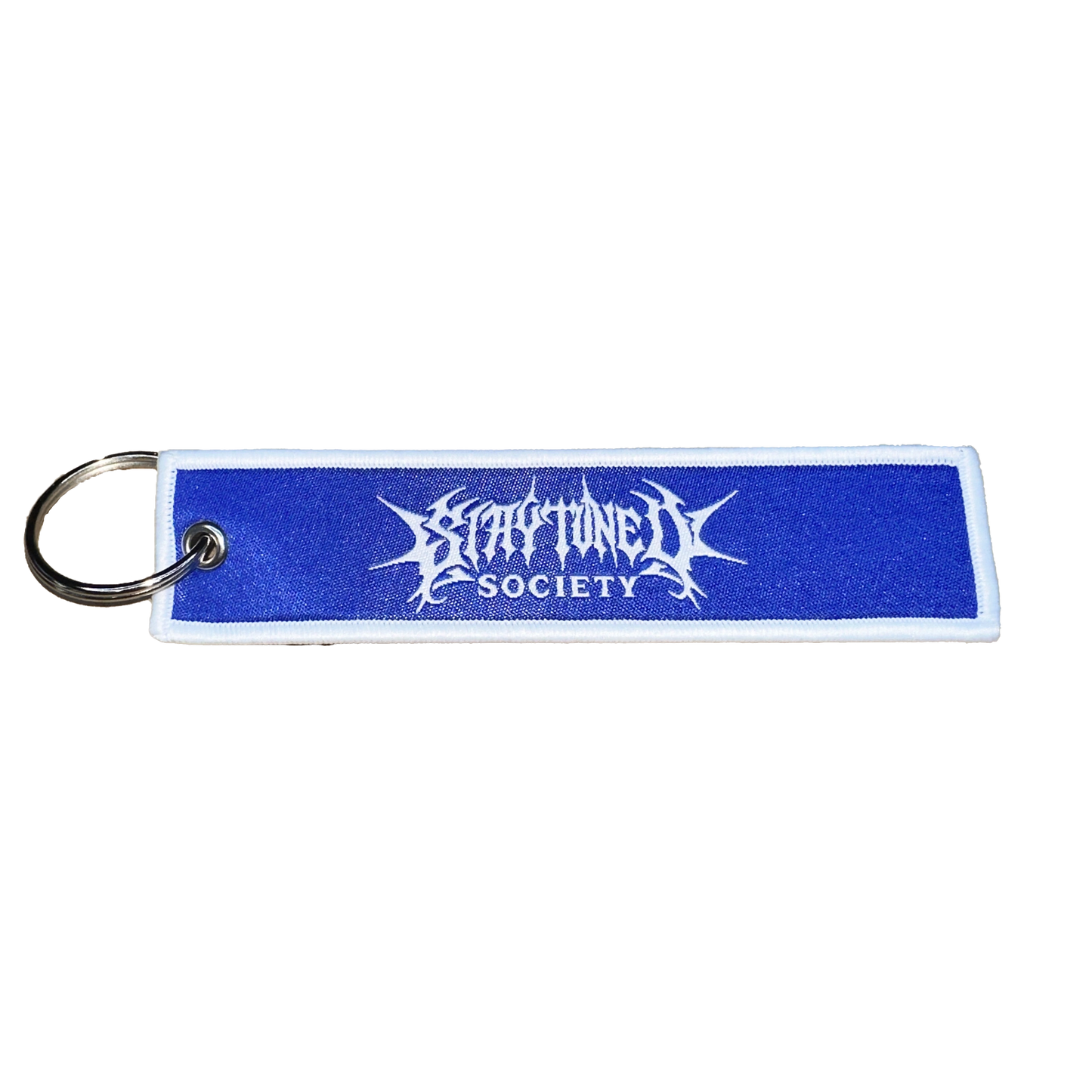 StayTuned Woven Jet Tag Keychain – Premium Woven Logo + Embroidered Edge